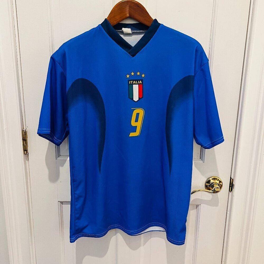 LUCA TONI ITALIA SOCCER vintage 2000’s Blue jersey #9 Size Large